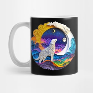 Great Pyrenees Dog Nature Crescent Moon Stars Mountains Art Digital Painting Mug